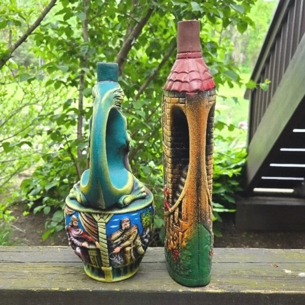 Vintage‎ USSR Georgian Ceramic Wine Bottle Pair Tower Lion Decanter